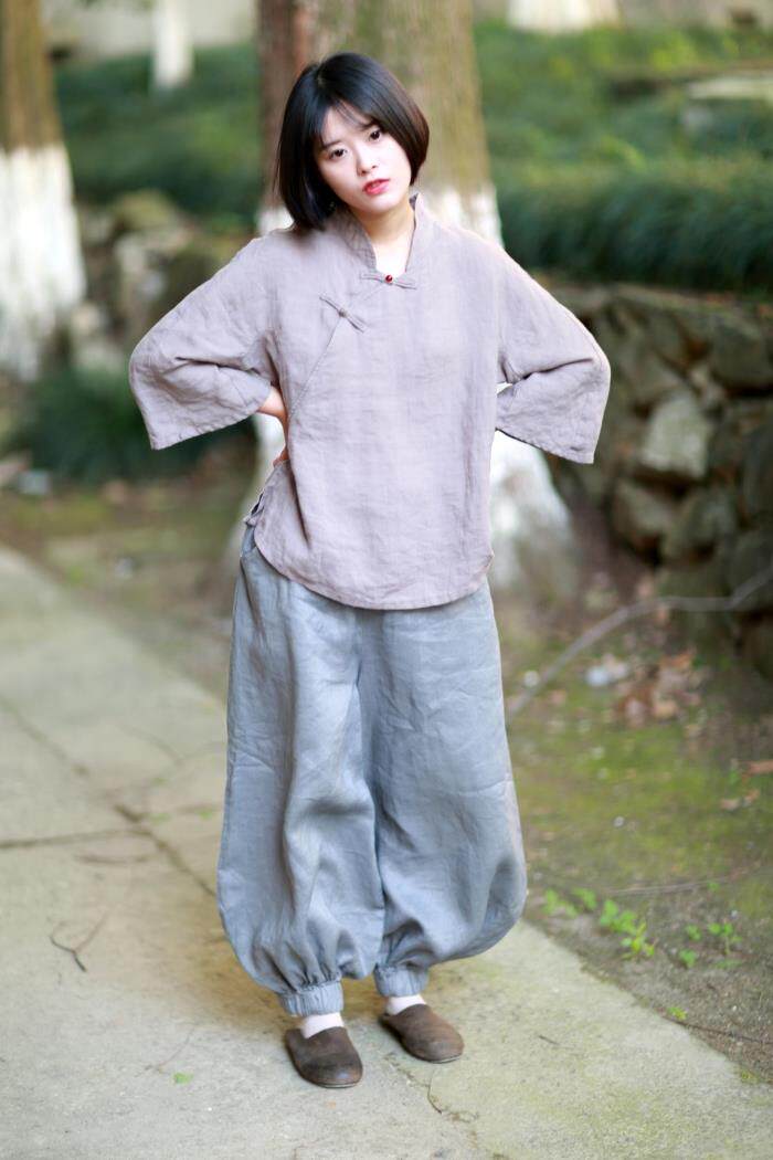 大拙原创显瘦大码女装苎麻轻快愉悦飘飘欲仙的短袍小麻衫50505