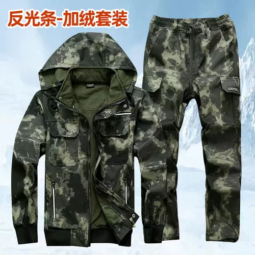 Износостойкий хлопковый камуфляжный флисовый комплект для работы, рабочая одежда, защита от ожогов