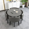 Gray round table+gray leather chair 4 chair gray round table+gray leather chair one table 4 chair