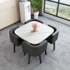 Imitation of marble square+black leather chair 4 chairs