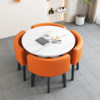 Imitation of marble round+orange leather chair 4 chair 4 chair imitation marble round+orange leather chair one table 4 chair