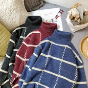 Áo len nam cao cổ sang trọng của Hồng Kông mùa thu và mùa đông mới sinh viên Hàn Quốc xu hướng dày đôi mẫu áo len kẻ sọc