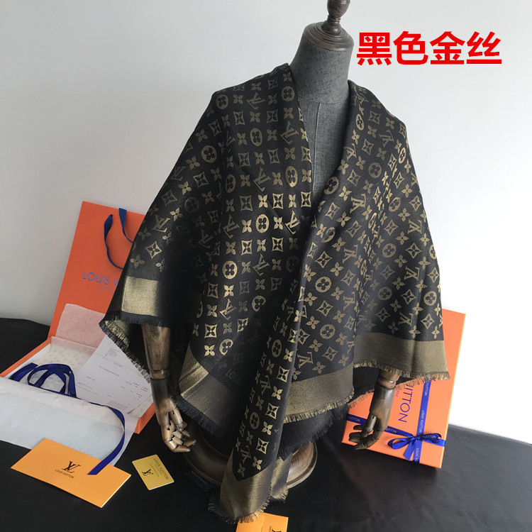 Black Gold WireStar of the same style Classic style Denim blue Large square towel Versatile scarf Autumn and winter wool real silk Shawl two-sided Silk scarf female