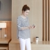 Phụ nữ mang thai áo sơ mi mùa hè ngắn tay t-shirt ngắn tay t-shirt cotton sọc Hàn Quốc phiên bản của lỏng kích thước lớn đáy áo phụ nữ đoạn ngắn