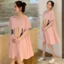 Mẫu thời trang áo dài mẹ bầu 2019 hè mới dành cho bà bầu cotton ngắn tay áo thun Hàn Quốc phiên bản dài cỡ lớn - Áo thai sản áo ngực bà bầu