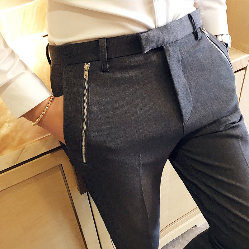 17秋季新款 英伦休闲西裤 拉链口袋小脚裤修身长裤d303-k16-p75