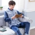 Bộ đồ ngủ nam cực phù hợp với dịch vụ gia đình cotton dài tay mùa đông phiên bản Hàn Quốc có thể mặc bên ngoài đồ ngủ độn flannel