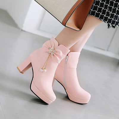 taobao agent Martens, demi-season low boots high heels, plus size