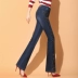 Mùa hè phần mỏng phong cách dân tộc thêu hoa jeans nữ cao eo căng quần Slim mỏng thẳng micro chuông quần đáy Quần jean