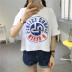 2018 mùa hè mới Hàn Quốc ngắn tay T-Shirt nữ sinh viên lỏng hoang dã thư in màu phù hợp với nửa tay quần áo áo phông đen nữ Áo phông