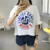 2018 mùa hè mới Hàn Quốc ngắn tay T-Shirt nữ sinh viên lỏng hoang dã thư in màu phù hợp với nửa tay quần áo áo phông dài tay Áo phông