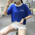 2018 mùa hè mới Hàn Quốc ngắn tay T-Shirt nữ sinh viên lỏng hoang dã thư in màu phù hợp với nửa tay quần áo áo phông đen nữ Áo phông