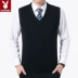 Mùa thu và mùa đông trung niên của nam giới len vest V-Cổ knit trung niên vest màu rắn dày vest vai cha áo len cardigan nam  Dệt kim Vest
