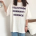 Cộng với phân bón XL 200 pounds chất béo mm mùa hè retro Hàn Quốc phiên bản của thư in lỏng T-Shirt nữ sinh viên cơ sở áo sơ mi áo thun tay lỡ Áo phông
