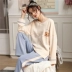 Bộ đồ ngủ bằng vải cotton cho nữ mùa thu dài tay hai mảnh ngọt ngào nữ nhỏ xinh xắn phiên bản Hàn Quốc cộng với chất béo cỡ lớn phục vụ tại nhà Giống cái