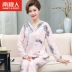 Mùa xuân và mùa thu các bà mẹ đồ ngủ cotton dài tay trung niên cotton nữ trung niên và người cao tuổi mùa thu và mùa đông mô hình kích thước lớn phù hợp với dịch vụ nhà - Nam giới