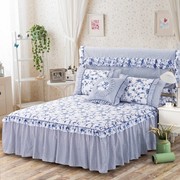 2018 cotton Hàn Quốc Công Chúa giường váy linen quilt cover bốn bộ 1.5 m1.8 m màu xanh và trắng sứ trải giường cover
