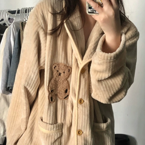 Милая коралловая бархатная зимняя пижама, утепленные штаны, зимний комплект, с медвежатами, коллекция 2022