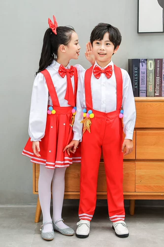 Детское красное платье для школьников подходит для мужчин и женщин, костюм