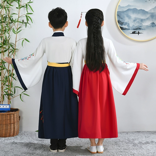 Детские костюмы Ханфу начальная и средняя школа в китайской школе Книга Детская ученика ученики читают одежду три характера