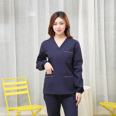 quần áo rửa nha sĩ nha khoa yếm phù hợp với bàn chải chia tay quần áo bông áo dài tay ngắn tay Hàn Quốc 