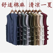 Mùa hè mỏng lanh nam vest vest phong cách Trung Quốc Hanfu Tang phù hợp với ngựa 褂 vest vest vest cỡ lớn nam phong cách Trung Quốc - Dệt kim Vest