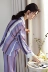 Mùa xuân và mùa thu Đồ ngủ kiểu Nhật Bản nữ dài tay sọc kimono mỏng mùa thu và mùa đông lưới màu đỏ phục vụ nhà phù hợp với gió - Nam giới