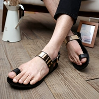 Dép nam 2019 thủy triều mang giày da bãi biển kim loại sequin kéo mùa hè giày nam - Sandal giày lining