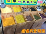 Супермаркет деревянный рисовый ствол рисовый рисовый шкаф с рисовым шкафом демонстрирует стойку риса ковша зерно зерновое зерно