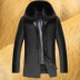 Áo khoác da nam trung niên và cao tuổi cáo lông cổ áo chồn lót mùa đông cộng với nhung lông dày cha - Quần áo lông thú