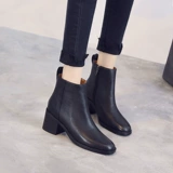 Martens, демисезонные черные утепленные универсальные ботинки в английском стиле, короткие сапоги с квадратным носком, 2023 года, из натуральной кожи, в британском стиле, широкий устойчивый каблук