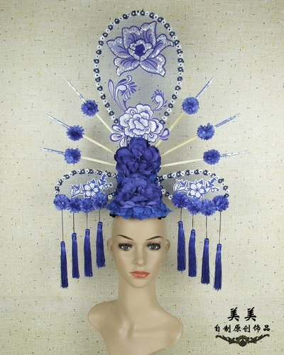 Сине-белый аксессуар для волос, манекен головы, база под макияж, китайский стиль
