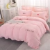 Giường bốn bộ khăn trải giường màu đỏ cotton cotton cotton giặt bông đai ren mùa hè Hàn Quốc chăn ngủ màu nude - Bộ đồ giường bốn mảnh Bộ đồ giường bốn mảnh