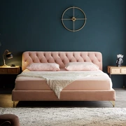 Giường ngủ đơn giản nhung giường căn hộ nhỏ phòng ngủ ánh sáng sang trọng nội thất phong cách Bắc Âu 1,8 m phòng ngủ chính giường đôi vải - Giường