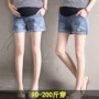 Phụ nữ mang thai jeans mùa hè phần mỏng lỏng thường kích thước lớn quần thai sản quần áo mùa hè dạ dày quần short nâng cộng với phân bón 200 kg quần yếm bầu
