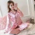 Đồ ngủ nữ mùa xuân và mùa thu băng lụa dài tay dịch vụ tại nhà mỏng phần XL chất béo mm200 pounds lụa màu phù hợp với hai mảnh đồ pijama Bộ Pajama