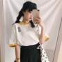 Mùa hè mới Hàn Quốc phiên bản của nhỏ tươi và đáng yêu thêu màu sắc tương phản ve áo ngắn tay T-Shirt nữ sinh viên Polo áo sơ mi triều áo phông nữ rộng