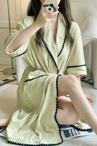 Летний милый сексуальный банный халат, хлопковая длинная летняя пижама, 2023, короткий рукав, изысканный стиль