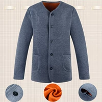 1 gói áo len cotton nam trung niên và áo len ấm áp nút trên cùng cộng với nhung dày cộng với phân bón để tăng lông cừu áo giữ nhiệt nam hàn quốc