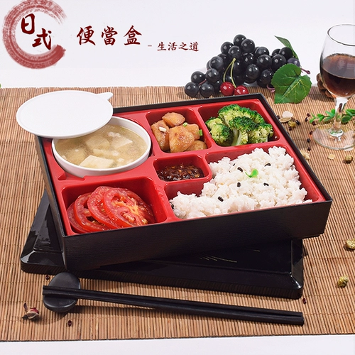 Высокая японская японская коробка Bento Box Wood Grain Business Multi -Grid Coldened Plate Sushi Box Plastic Packing Box