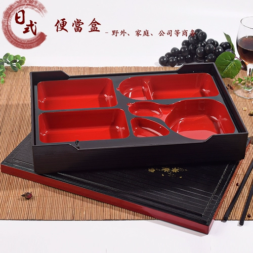 Высокая японская японская коробка Bento Box Wood Grain Business Multi -Grid Coldened Plate Sushi Box Plastic Packing Box
