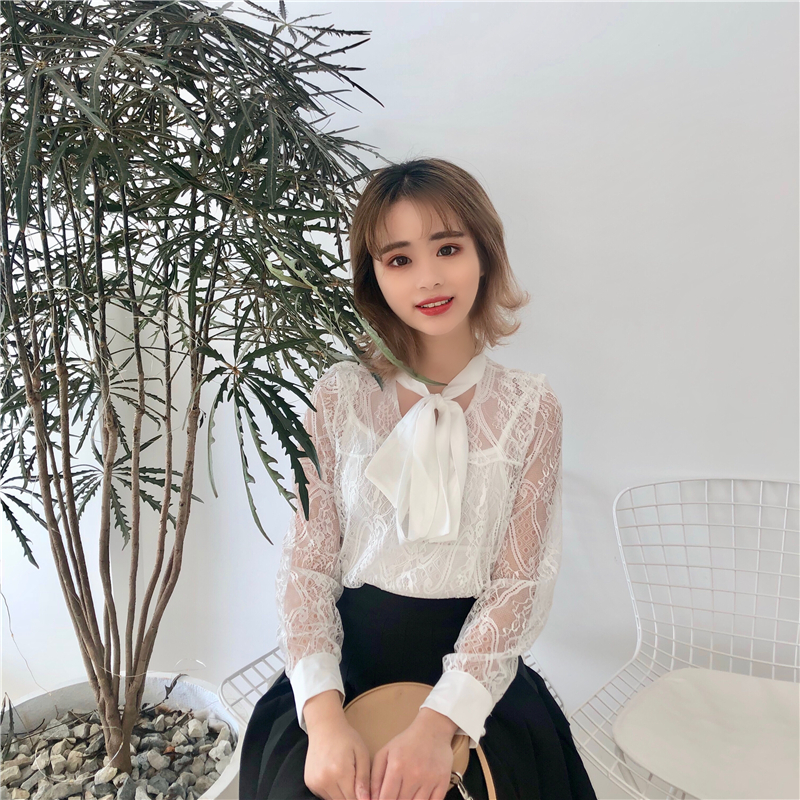 已检测 蕾丝打底衫女长袖春装2018新款韩版蝴