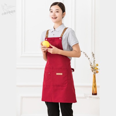 围裙定制logo印字奶茶店厨房防水防油餐饮花店女工作围腰挂肩H型