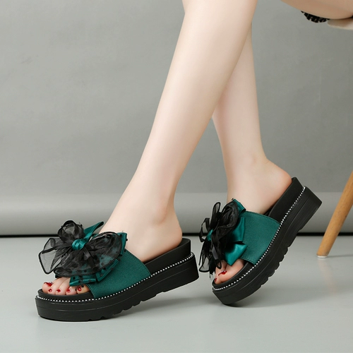 Тапочки с бантиком на платформе, обувь, нескользящие слайдеры, коллекция 2023