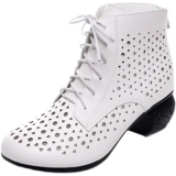 Белая летняя дышащая обувь для кожаной обуви для матери, танцующие сандалии, короткие сапоги, из натуральной кожи, для среднего возраста, большой размер