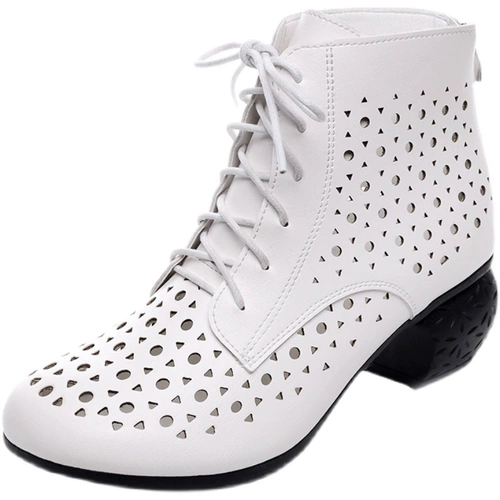 Белые летние дышащие туфли для кожаной обуви, обувь для матери, танцующие сандалии, короткие сапоги, из натуральной кожи, для среднего возраста, большой размер