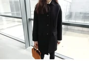 Quần áo mùa đông 2018 phiên bản Hàn Quốc mới của áo khoác len mới màu đen phần dài ve áo áo ngực đơn xu hướng quần áo nữ - Trung bình và dài Coat