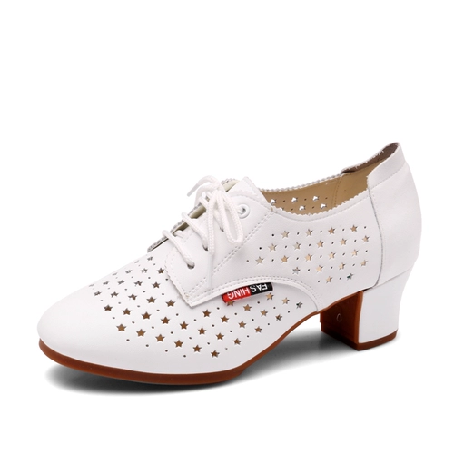 Летние туфли, белая танцующая обувь, из натуральной кожи