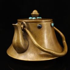 Другие 古玩古董杂项 收藏老物件黄铜手工打造镶嵌宝石茶具 酒壶摆件包邮