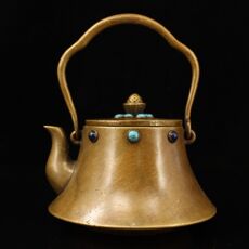 Другие 古玩古董杂项 收藏老物件黄铜手工打造镶嵌宝石茶具 酒壶摆件包邮